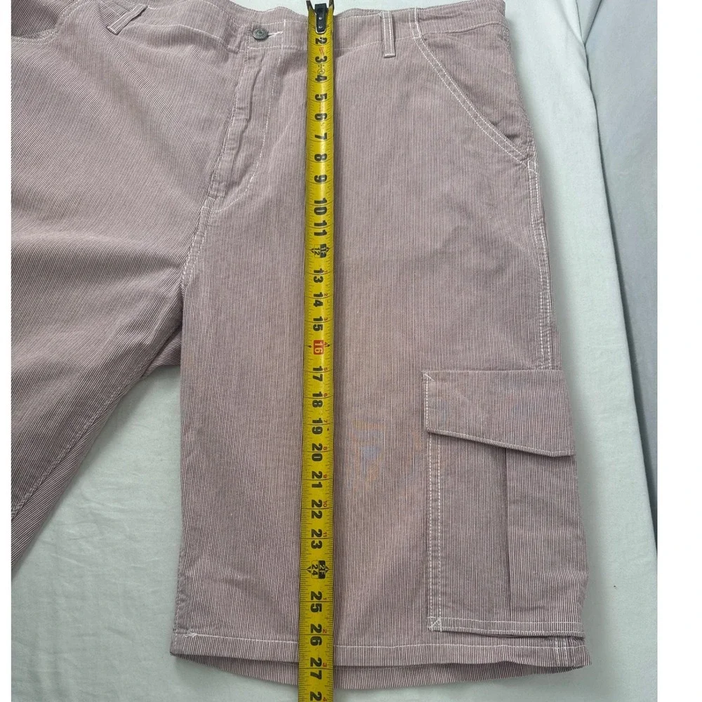 Levis Mens Red White Pinstripe Corduroy Cargo Shorts Size 42 Utility Workwear